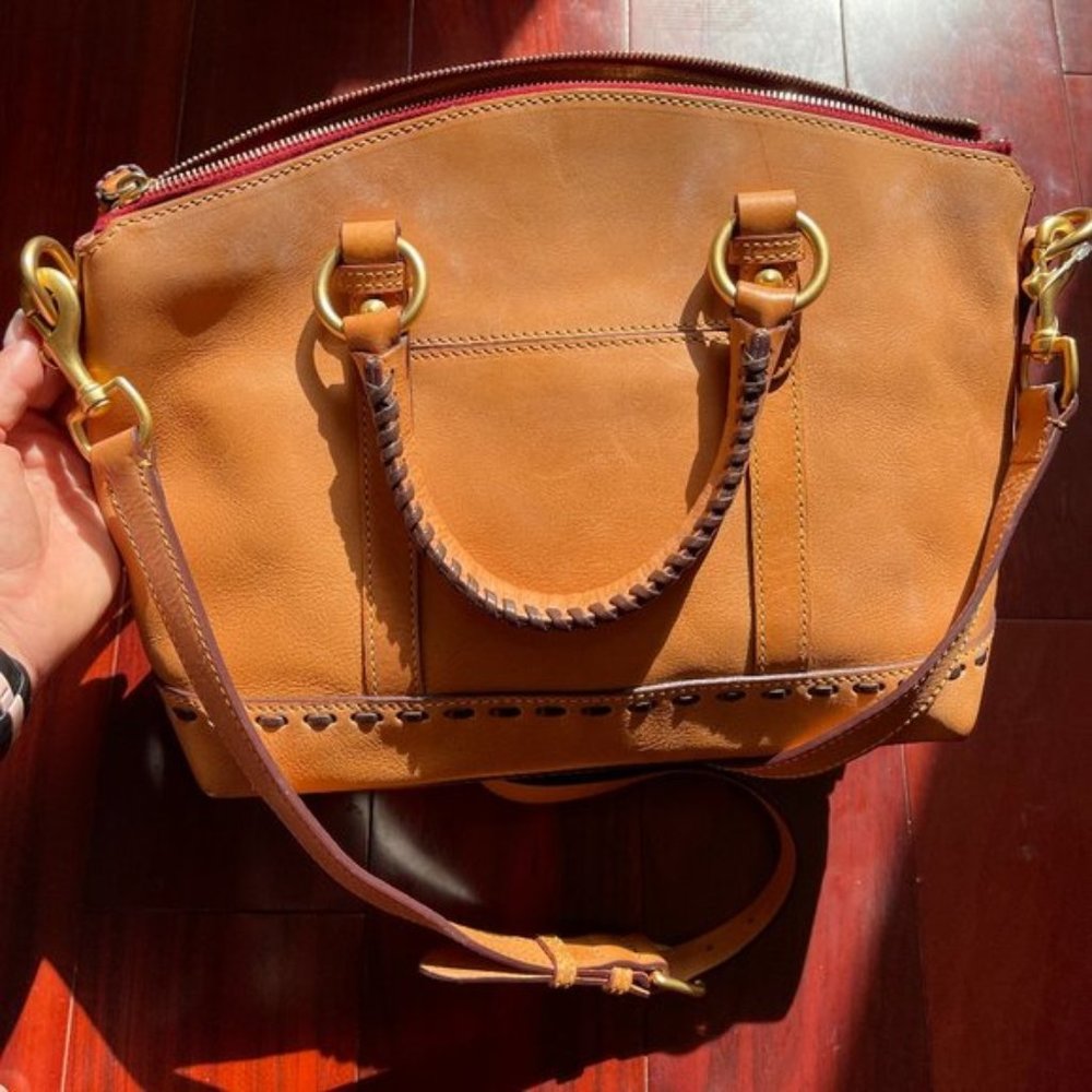 Authentic Dooney & Bourke Florentine Natural Leather Pocket Satchel Purse Dooney